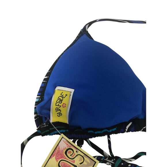 SURFSIDE Classic String Bikini 2PC Set, Blue, White, Black, & Teal, Small, NWT - Picture 7 of 8
